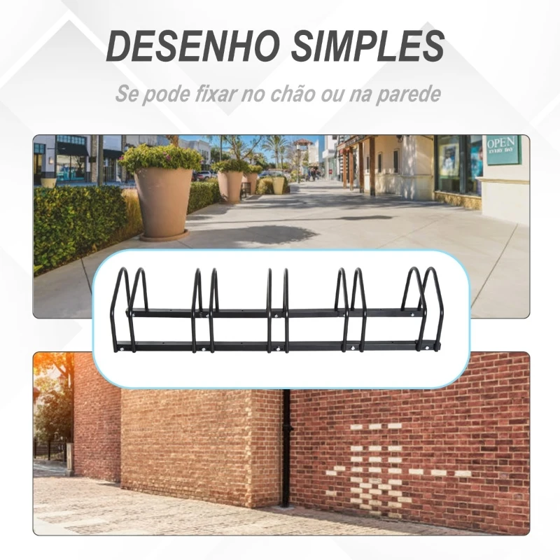 HOMCOM Estacionamento para 5 Bicicletas Suporte de Aço para Estacionar Bicicletas no chão para Interior e Exterior 130x33x27cm Preto