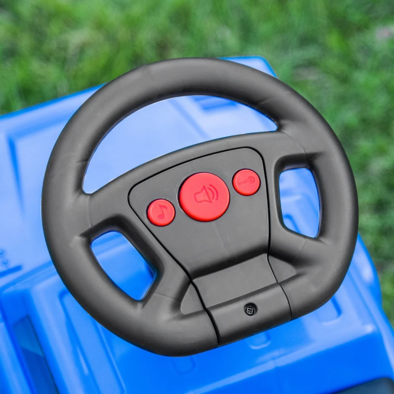 HOMCOM Carro Andador para Bebé de 18-36 Meses Carro sem Pedais com Faróis Música Buzina Compartimento de Armazenamento e Encosto Alto 68x30,5x41,5cm Azul
