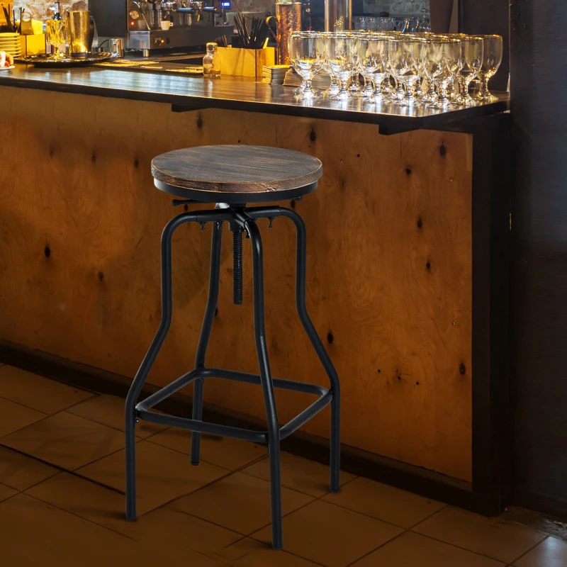 HomCom® Tamborete de Bar Redondo de Madeira Pinho Altura Ajustável 15cm