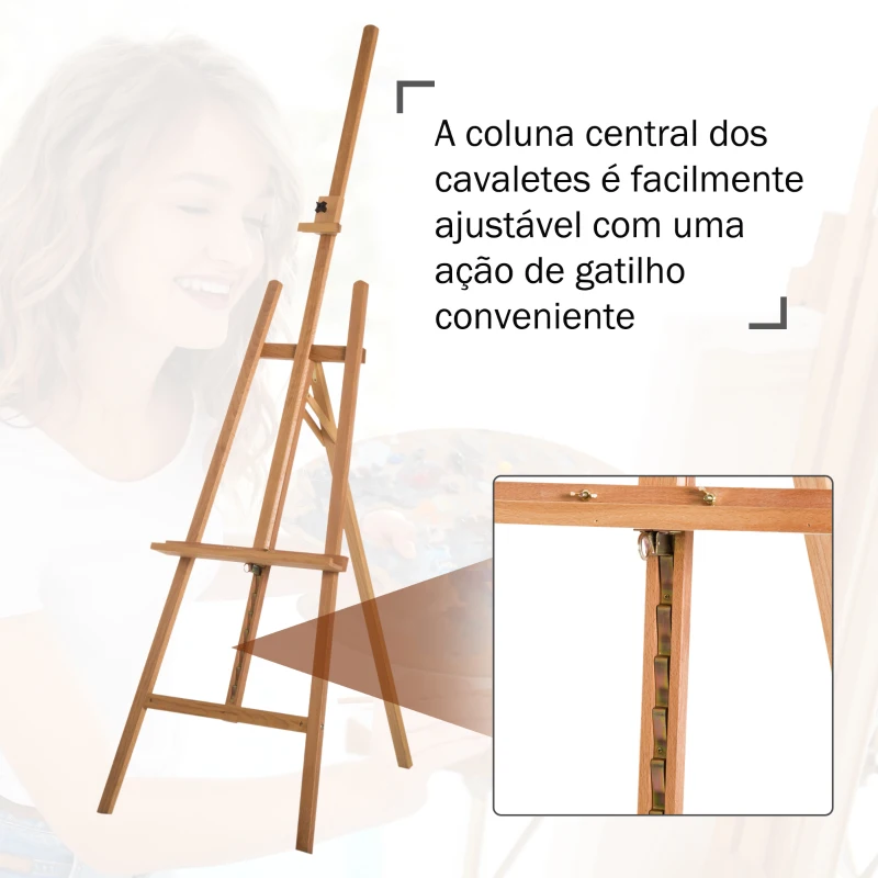 HOMCOM Cavalete de Pintura Cavalete de Madeira de Faia de Desenho para Estúdio com Altura Ajustável 65x44x174-230 cm Madeira
