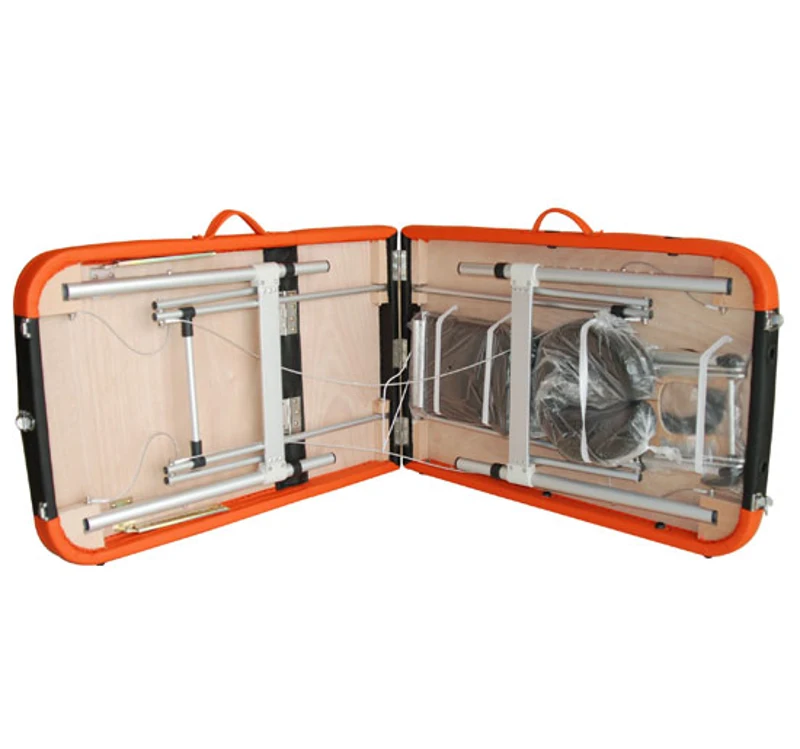 HOMCOM Marquesa de Massagem Dobrável e Portátil com Altura Ajustável e Apoio para a Cabeça 180x60x62-82 cm Laranja e Preto