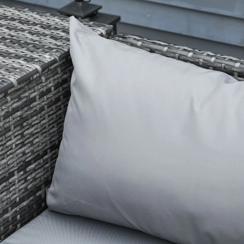 Outsunny Conjunto de 4 Móveis de vime para Jardim com 2 Sofás Duplos Mesa central mesa de baú e almofadas removíveis 132x69x64 cm Cinza