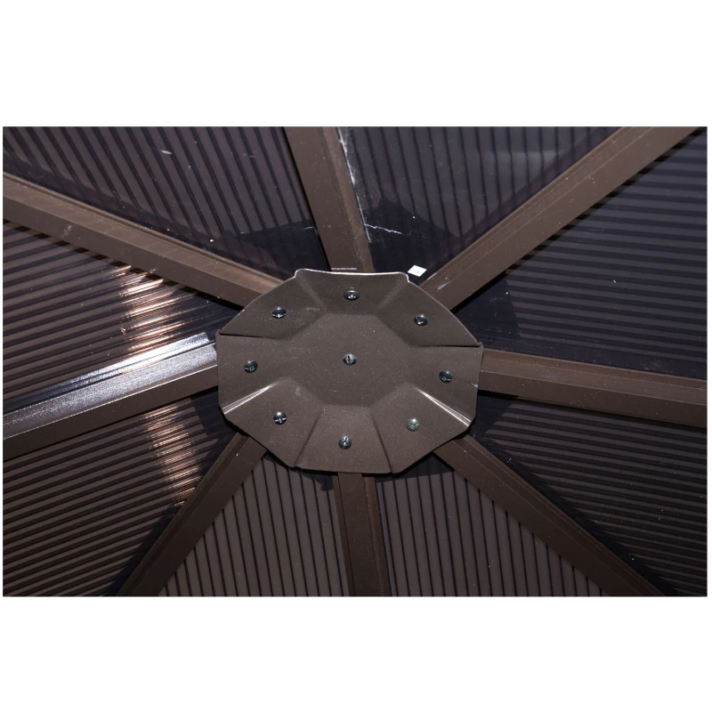 Outsunny Pérgola de Jardim 3x3m com Pára-ventos e Rede mosquiteira Alumínio, Policarbonato e Poliéster Café e Creme