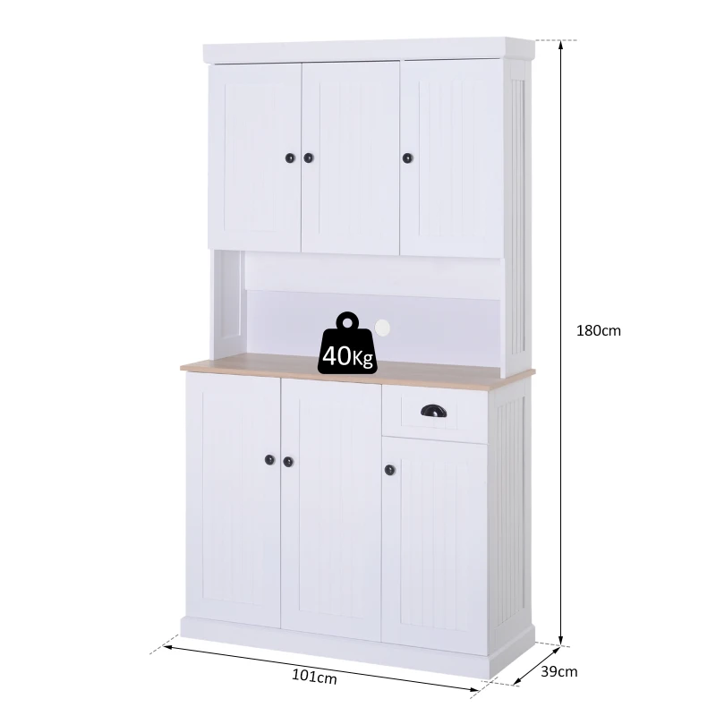 HOMCOM Armário de cozinha com 7 Prateleiras e uma Gaveta Removível 4 Portas com Prateleiras Ajustáveis 101x39x18cm Madeira