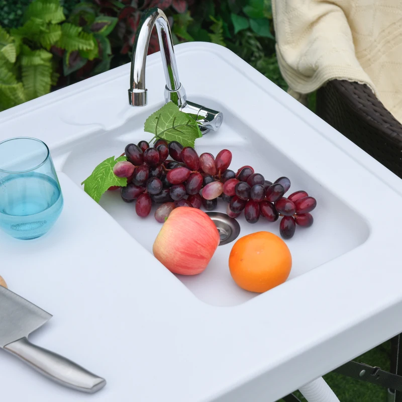 Outsunny Mesa de piquenique dobrável com torneira de pia e pistola de irrigação extensível  114,5x59x94,5 cm Branco