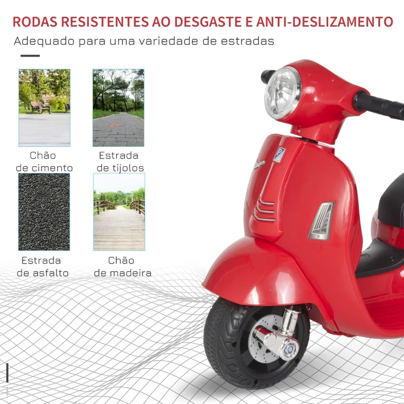 HOMCOM Mota elétrica para crianças com licença acima de 18 meses com faróis  buzina e 4 rodas licenciadas 66,5x38x52 cm Vermelho