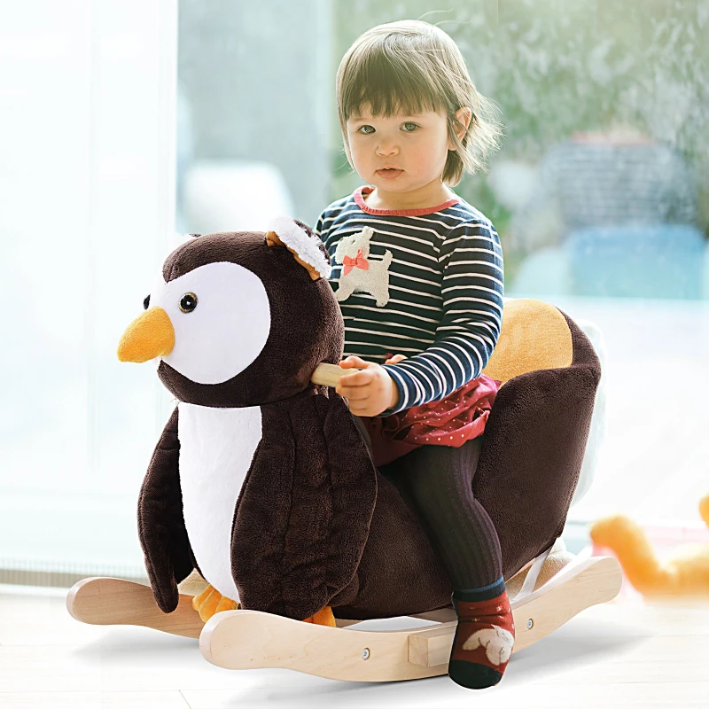 HOMCOM  Caballito Balancín Gangorra de bebê Brinquedo de pelúcia infantil 18 meses com 32 músicas 60x33x45cm