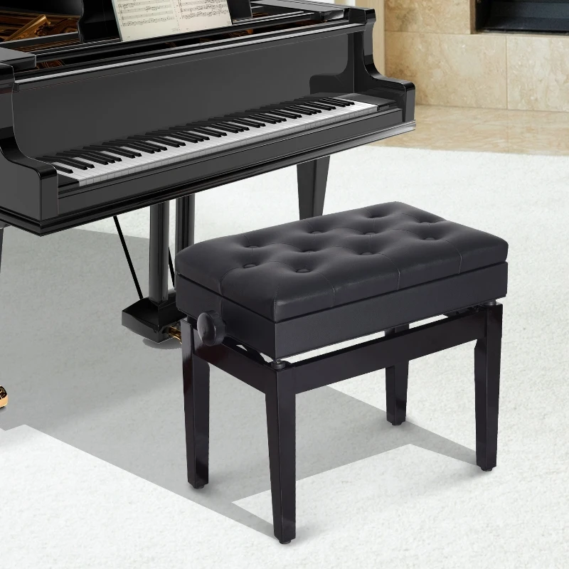 HOMCOM Banco de Piano com Espaço de Armazenamento Altura Ajustável com Assento Acolchoado Carga 200 kg 54,5x33x48-58 cm Preto