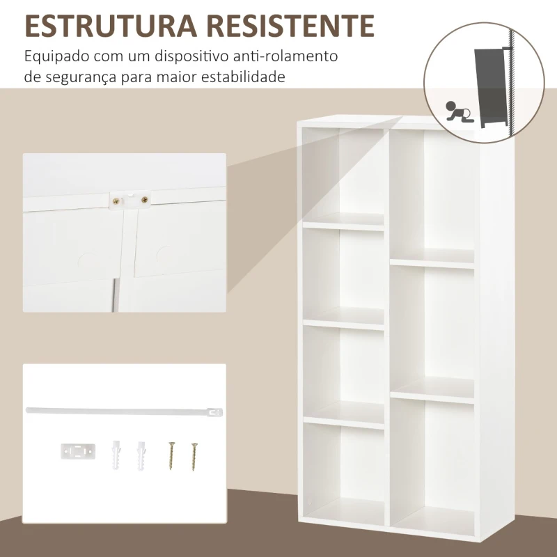 HOMCOM Estante para Livros Estante de Madeira com 7 Compartimentos de Armazenamento Plantas Arquivos para Sala de Estar Dormitório Escritório 50x24x106cm Branco