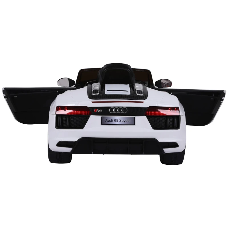 HOMCOM Carro Elétrico para Crianças acima de 3 anos Audi R8 com Controle a Distância MP3 USB Luzes e Sons Abertura da Porta 123x71x49cm Carga 30kg Branco