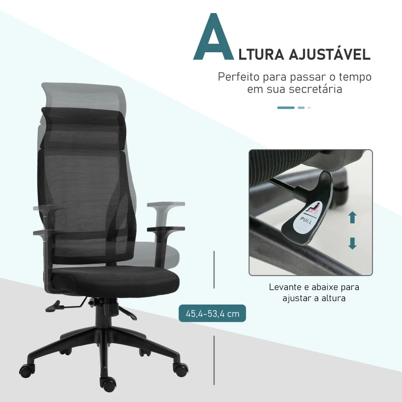 Vinsetto Cadeira ergonômica giratória altura ajustável e reclinável até 120º  64x61x120,9-128,9 cm Preto