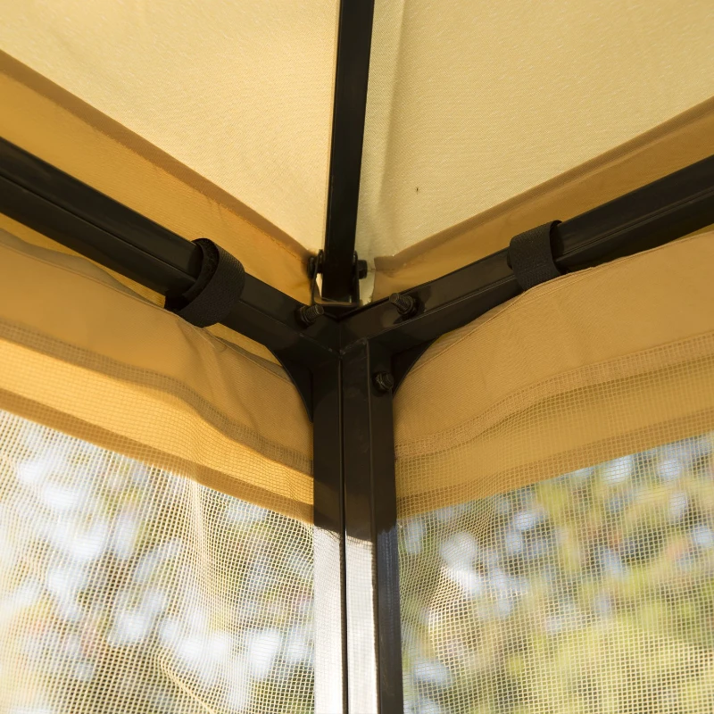 Outsunny Pérgola de Jardim  Pérgola de Exterior com Teto Duplo Mosquiteira e Orifícios de Drenagem 300x300x265 cm Bege