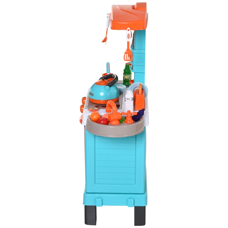 HOMCOM Conjunto de brinquedos de cozinha para crianças acima de 3 anos Luzes e sons educacionais azul