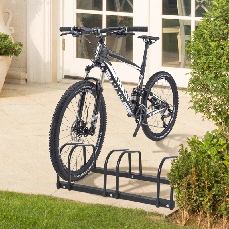 HOMCOM Estacionamento para 3 Bicicletas Suporte de Aço para Estacionar Bicicletas no chão para Interior e Exterior 70,5x33x27cm Preto