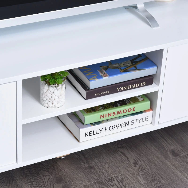 HOMCOM Móvel de TV para Televisores de até 65 Polegadas com 2 Armários Prateleiras Abertas e Puxador Oco 150x39x50 cm Branco e Madeira