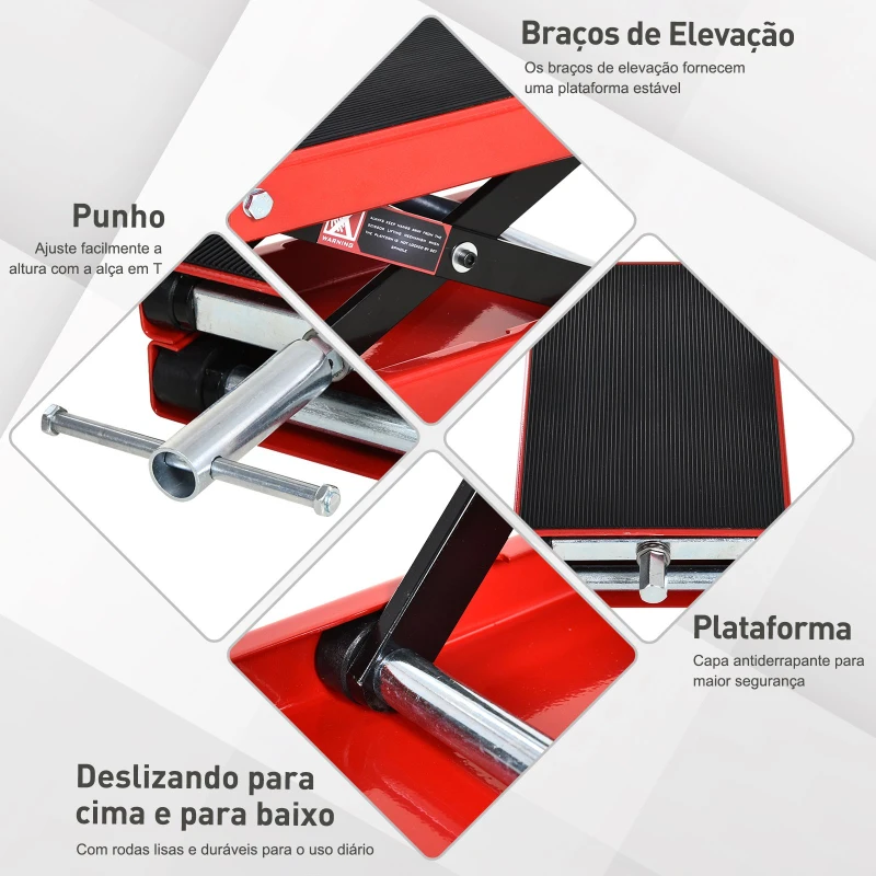 DURHAND Plataforma de Elevação Tipo Tesoura com Altura Ajustável Carga 500kg 41,5x23,5x10-37cm Preto e Vermelho