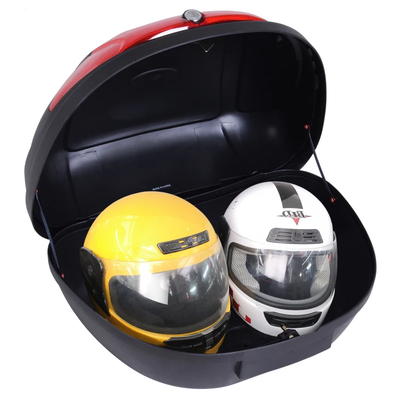 HOMCOM Mala para Motocicleta Mala para Mota Capacidade de 52L com Fechadura e 2 Chaves 59,5x43,5x31 cm Preto e Vermelho