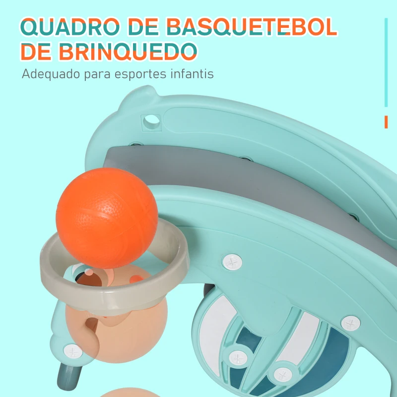HOMCOM  Rã de cavalo de balanço 3 em 1 para crianças acima de 3 anos escorrega aro de basquetebol verde