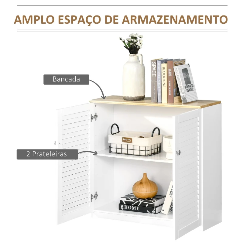 HOMCOM Aparador de 2 Portas Desenho de Persiana com Prateleira Ajustável Armário Auxiliar de Armazenamento Moderno para Sala de Estar Dormitório 80x30x78,5cm Branco
