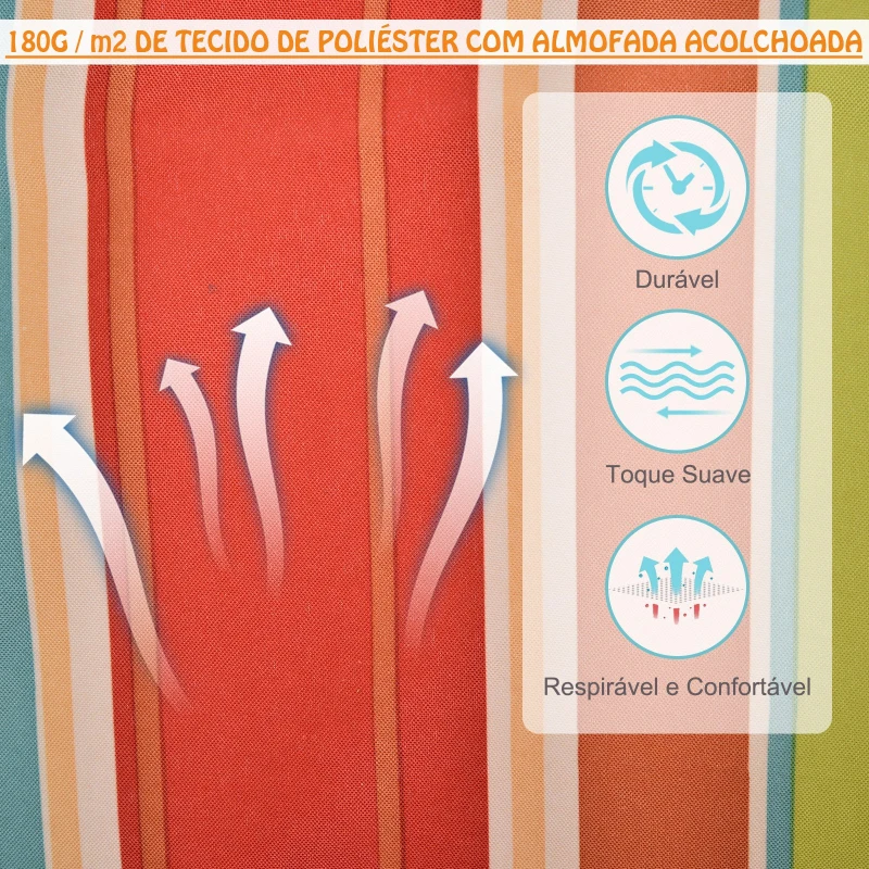 Outsunny Cadeira Rede Suspensa com Estampa em Listras Almofada de Apoio para a Cabeça Cadeira Rede Baloiço para Interior e Exterior Carga Máxima 105kg 100x106cm Multicor