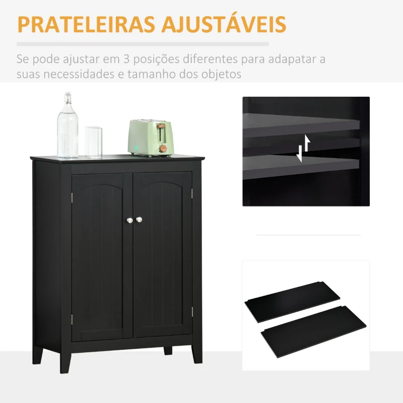 HOMCOM Aparador de Cozinha Móvel Auxiliar de Armazenamento com 2 Portas e Prateleiras Ajustáveis para Sala de Estar Entrada 70x30x90cm Preto