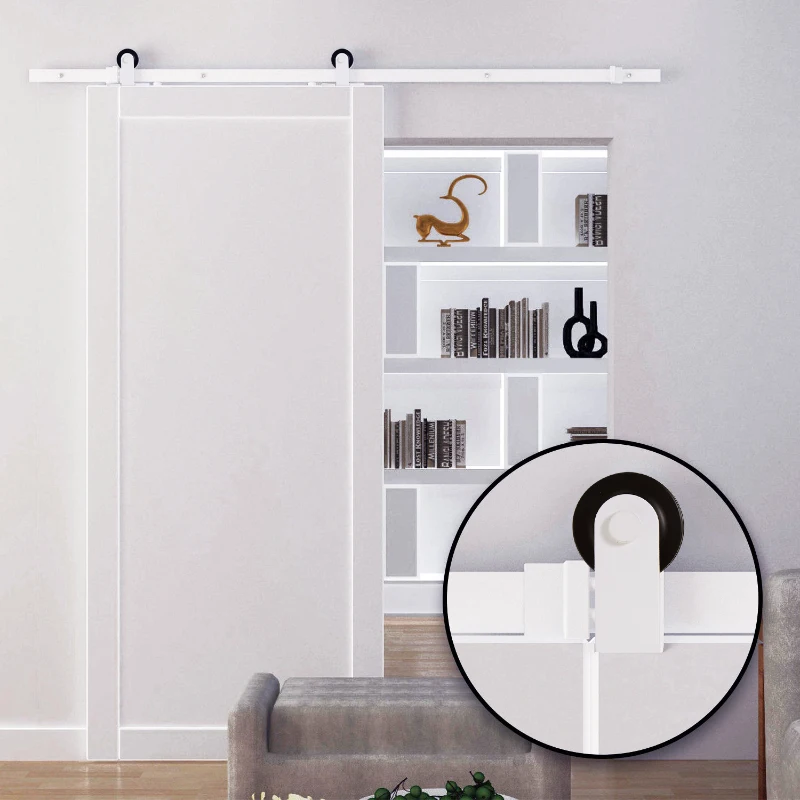 HOMCOM Ferragens para Porta Corredeira Kit de Acessórios para Porta Corredeira de Madeira com Guia de Chão Trilho de Aço de Carbono Branco
