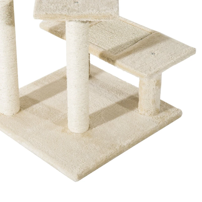 PawHut Árvore arranhador para gato com poste cama plataforma com cobertor veludo de sisal 50x50x100cm bege