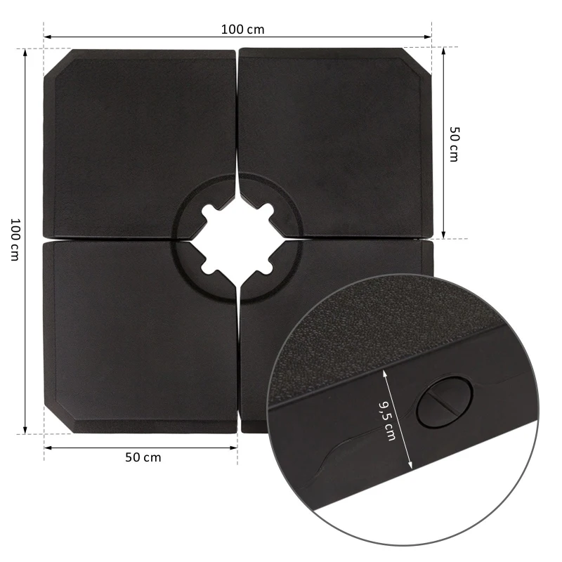 Outsunny Conjunto de 4 Pesos de Base para Chapéu de Sol Preenchível de 80 kg de Água ou 120 kg de Areia 100x100x9,5 cm Preto