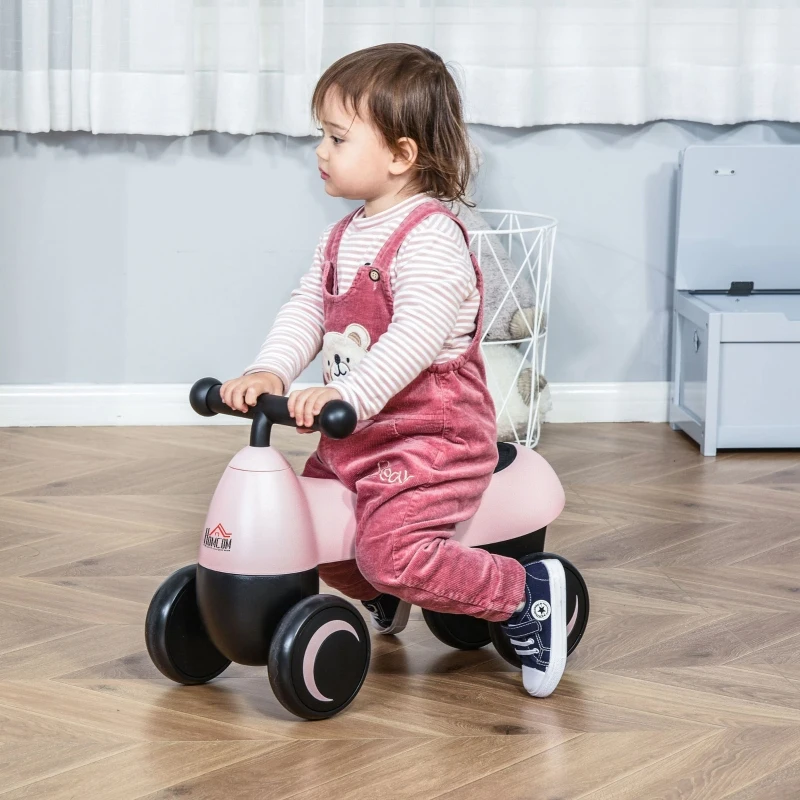 HOMCOM Andador para bebés acima de 18 meses tipo quadriciclo com 4 Rodas e Guidão 54x26x38cm Rosa Preto