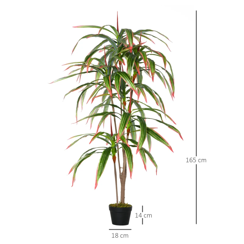 Outsunny Yucca Artificial com Pote Planta Dracaena de 93 Folhas Árvore Sintética Realística Decorativa Ø18x165 cm Verde