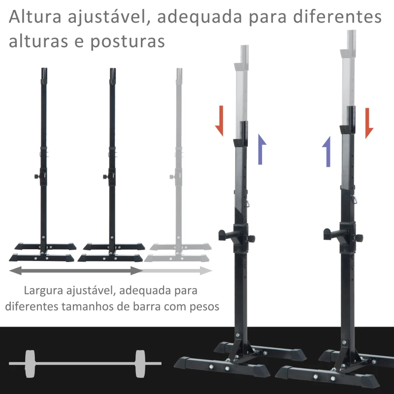 HomCom Suporte de prateleira ajustável  para barras e pesos Carga máxima 150 kg 52x48x108-163 cm Preto