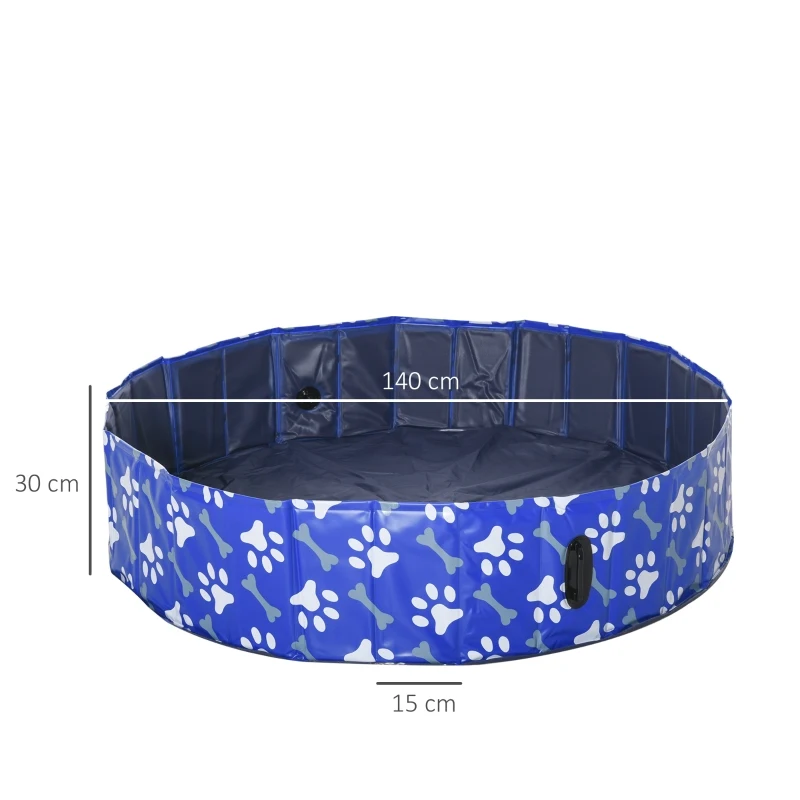 PawHut Piscina dobrável para cães diâmetro  Ø140 cm Banheira portátil para animais de estimação em PVC com fundo antiderrapante para interior e exterior azul
