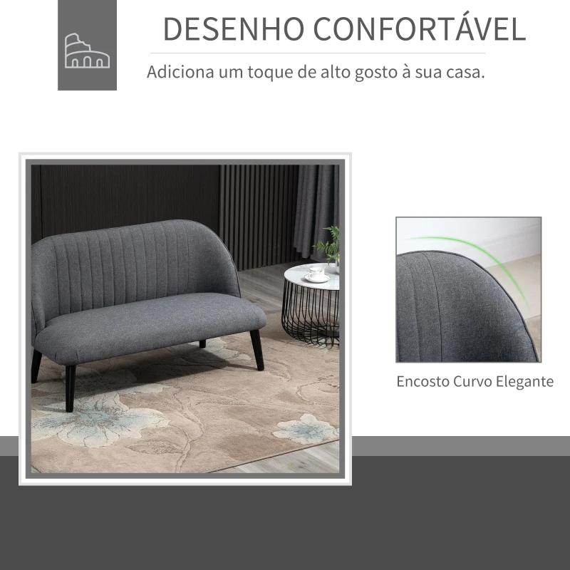HOMCOM Sofá de 2 lugares com encosto alto e pernas de madeira Desenho elegante 114x57x70 cm cinza