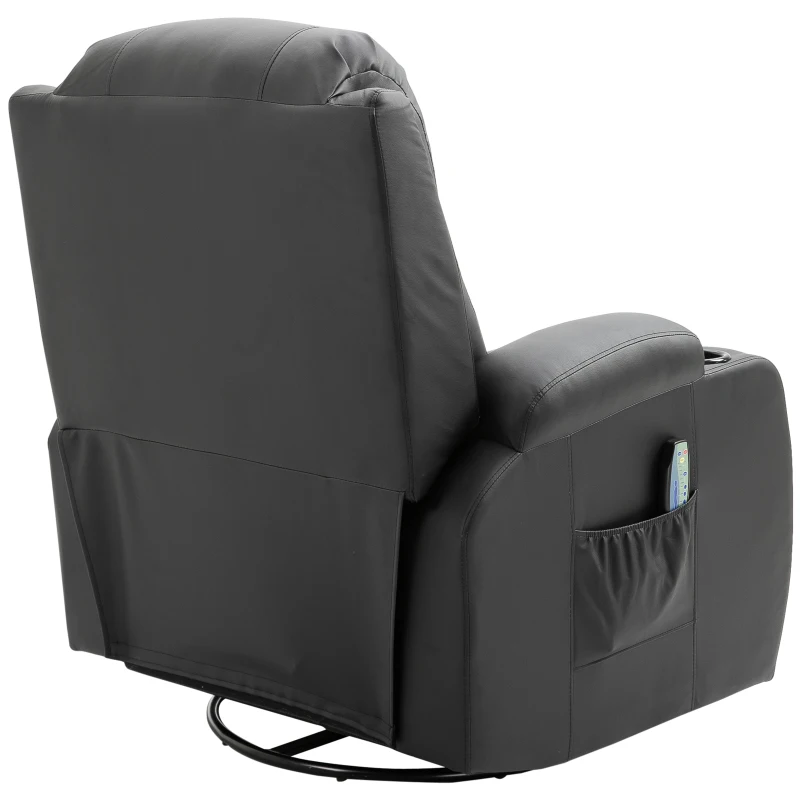 HOMCOM Cadeira de massagem Reclinável até 150° Cadeira de relaxamento com 8 pontos de massagem vibratória Função de aquecimento lombar Controle remoto 90x93x103 cm Preto