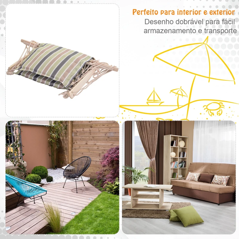 Outsunny Cadeira Rede Suspensa com Estampa em Listras Almofada de Apoio para a Cabeça Cadeira Rede Baloiço para Interior e Exterior Carga Máxima 105kg 100x106cm Multicor
