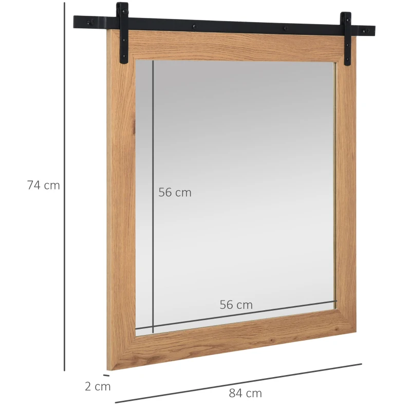 HOMCOM Espelho de banheiro montado na parede com desenho de porta deslizante de celeiro 84x2x74 cm Madeira e preto