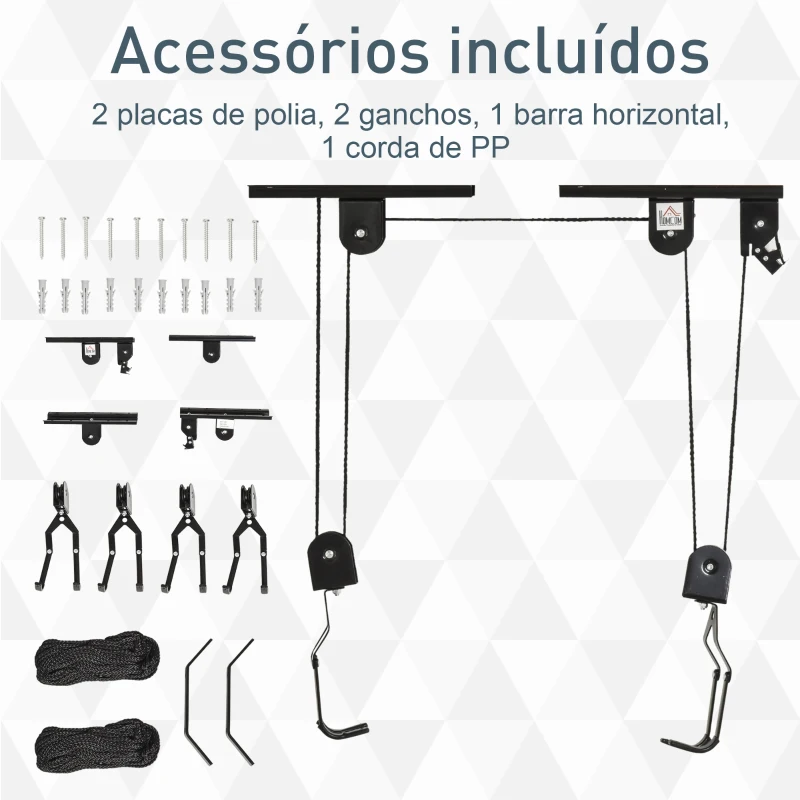 HOMCOM Suporte de bicicletas de teto  Roldanas  Cordas Altura Ajustável 25,1x 8,7x 1,5 cm carga 20kg