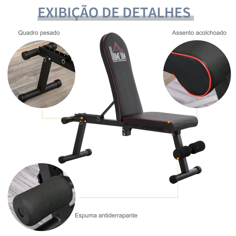 HOMCOM Banco de peso dobrável com altura ajustável e ângulo do encosto ajustável de 6 níveis para Elevação abdômen 130x37x45-108 cm preto