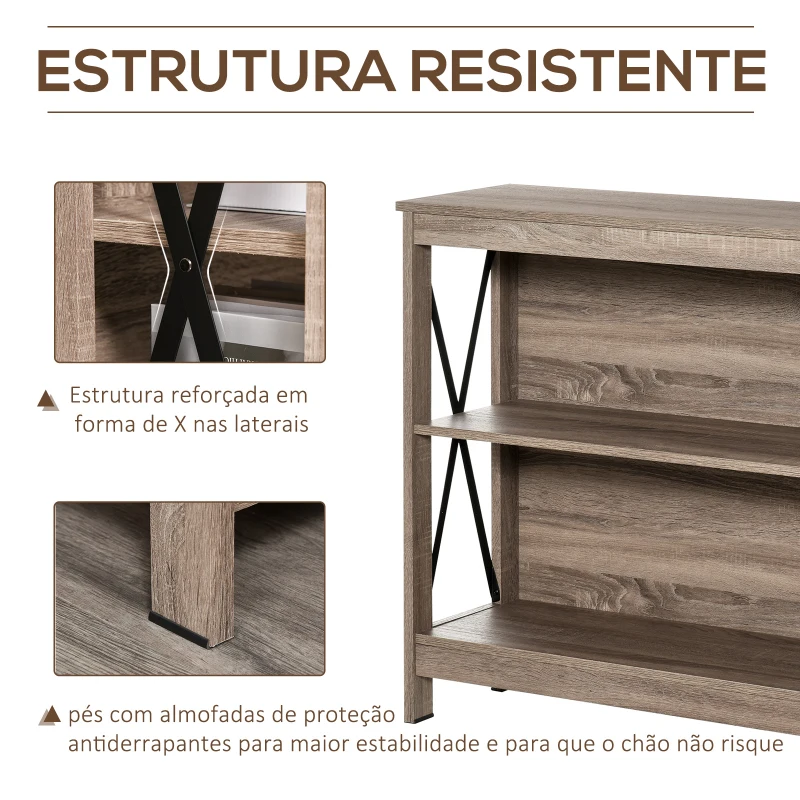 HOMCOM Estante de madeira de 2 níveis com laterais reforçadas para livros Fotos Plantas 80x30x82 cm Carvalho