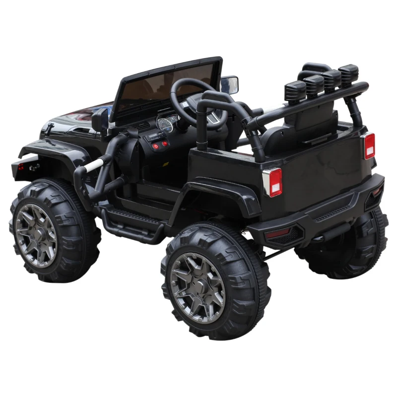 HOMCOM Carro Elétrico Jeep com Controlo Remoto MP3 Luzes e Sons Abertura da Porta Bateria 12V Carga Máxima 30kg 128x78x76cm Preto