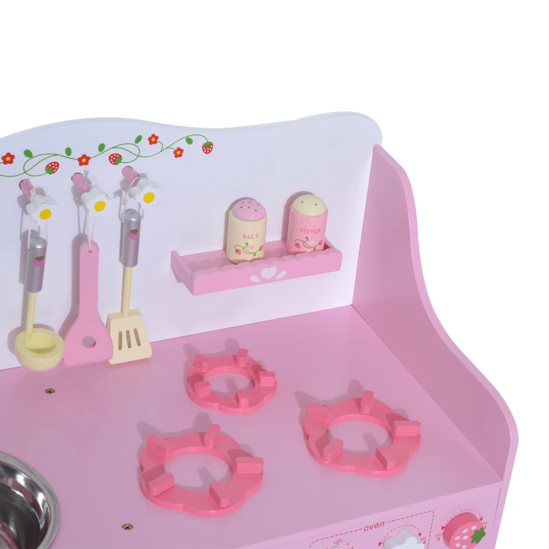 HomCom Cozinha de Brincar de Madeira para Crianças +3 Anos com Acessórios Multicor - 60x30x62cm