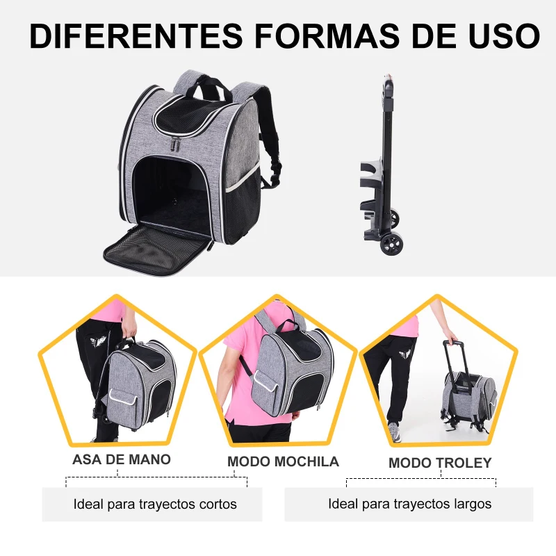 PawHut Transportadora Carrinho Cão 2 em 1  35x25x45cm Animais de estimação Cachorro Gato