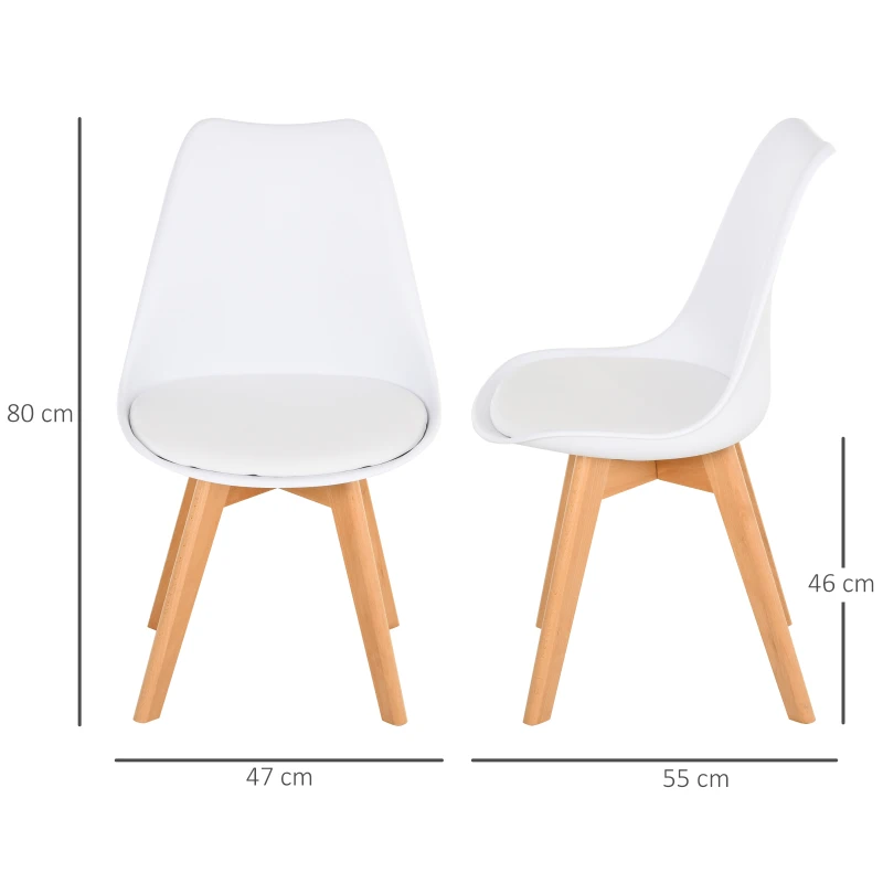 HOMCOM Conjunto de 2 cadeiras de jantar com pés de madeira maciça 47x55x80 cm Branco
