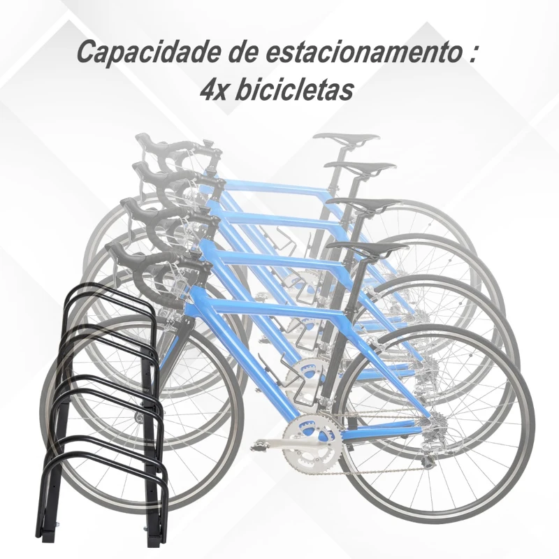 HOMCOM Estacionamento para 4 Bicicletas Suporte de Aço para Estacionar Bicicletas no chão para Interior e Exterior 100x33x27cm Preto