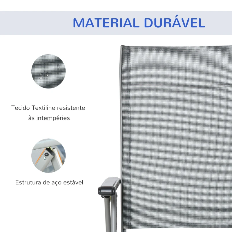 Outsunny Espreguiçadeira dobrável para jardim Cadeira ajustável de 10 posições com encosto alto e apoio para pés carga máx. 150 kg 78x58x110 cm Cinza