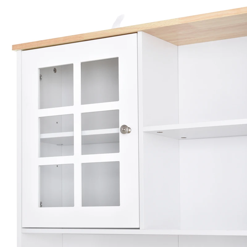HOMCOM Armário de Cozinha com Prateleiras e Portas de Vidro  para Pequenos Eletrodomésticos e Louças 80x37x183cm Branco