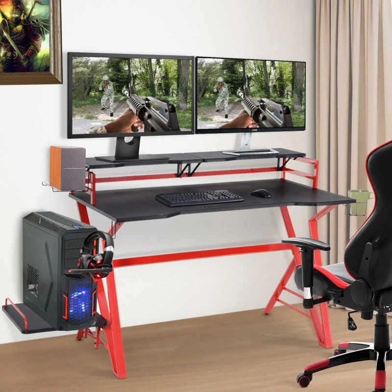 HOMCOM Secretária gaming com suportes para escritorio quarto de estudo Carga 30 kg 168x66x92,5 cm