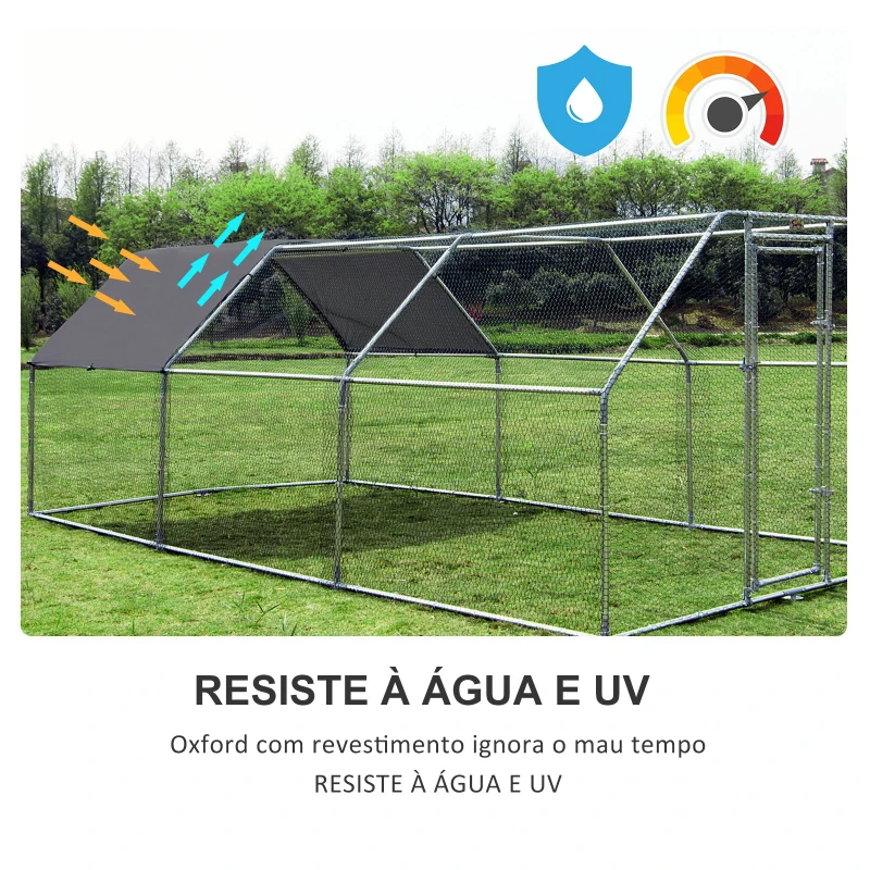 PawHut Galinheiro ao ar livre Gaiola para aves domésticas de metal galvanizado com fechadura e cobertura Oxford 280x570x195cm