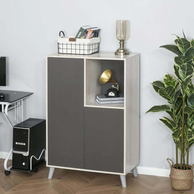 HOMCOM Armário Aparador Moderno  com porta dupla Organizador multifuncional 80x40x120cm cinza