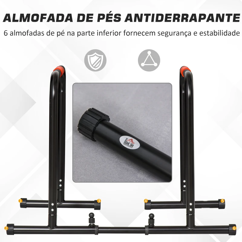 HOMCOM barras paralelas Largura ajustável para treino com alças de aço antiderrapante 89-99x62x72 cm Preto